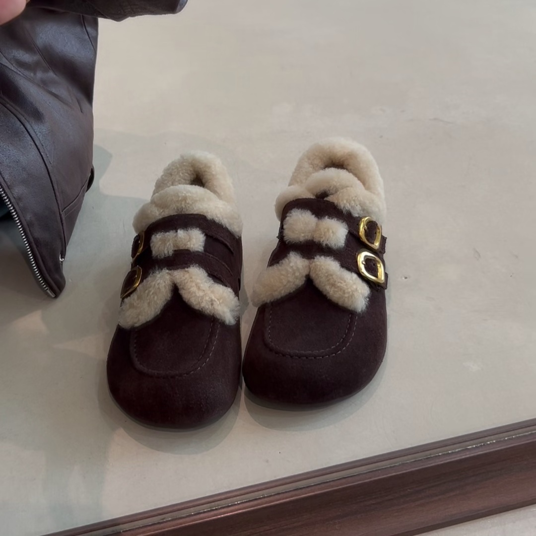 羊皮~2025秋冬新款真皮复古圆头加绒保暖毛毛厚底内增高勃肯鞋女