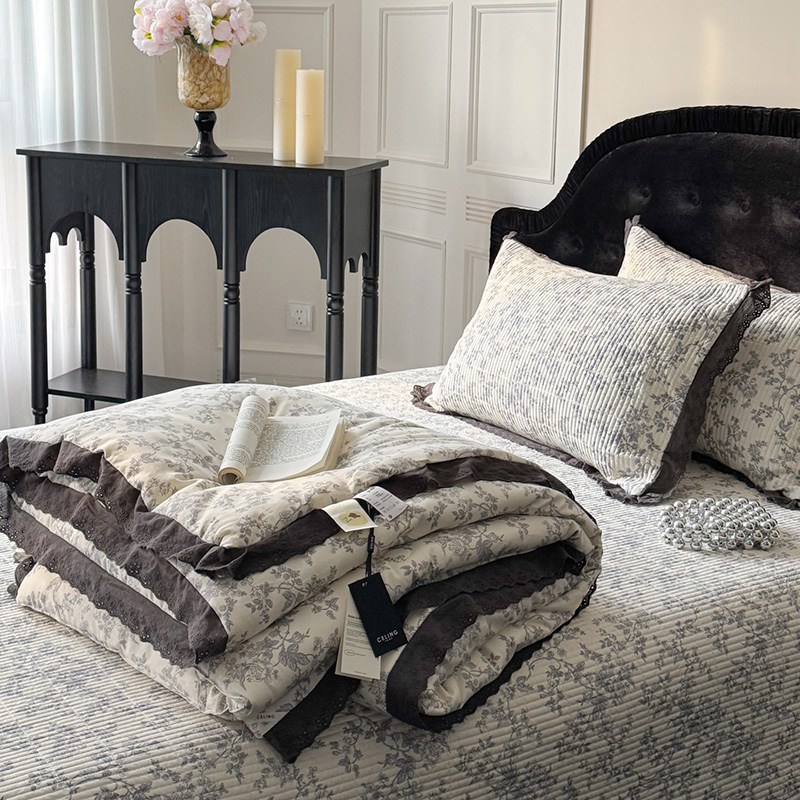 2025新四季通用床盖韩式全棉花边床盖三件纯棉被芯床盖款四件套