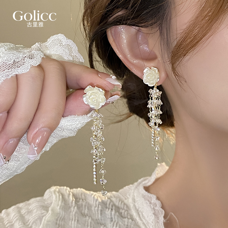 CK 合金耳饰 山茶花流苏耳环女轻奢耳坠2025新款爆款高级耳钉气质