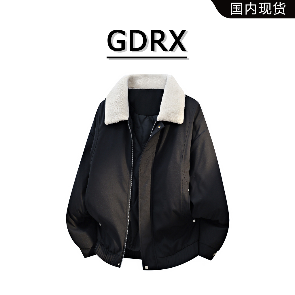 GDRX翻领撞色休闲棉衣男款冬季潮流保暖百搭宽松棉服外套轻奢男装