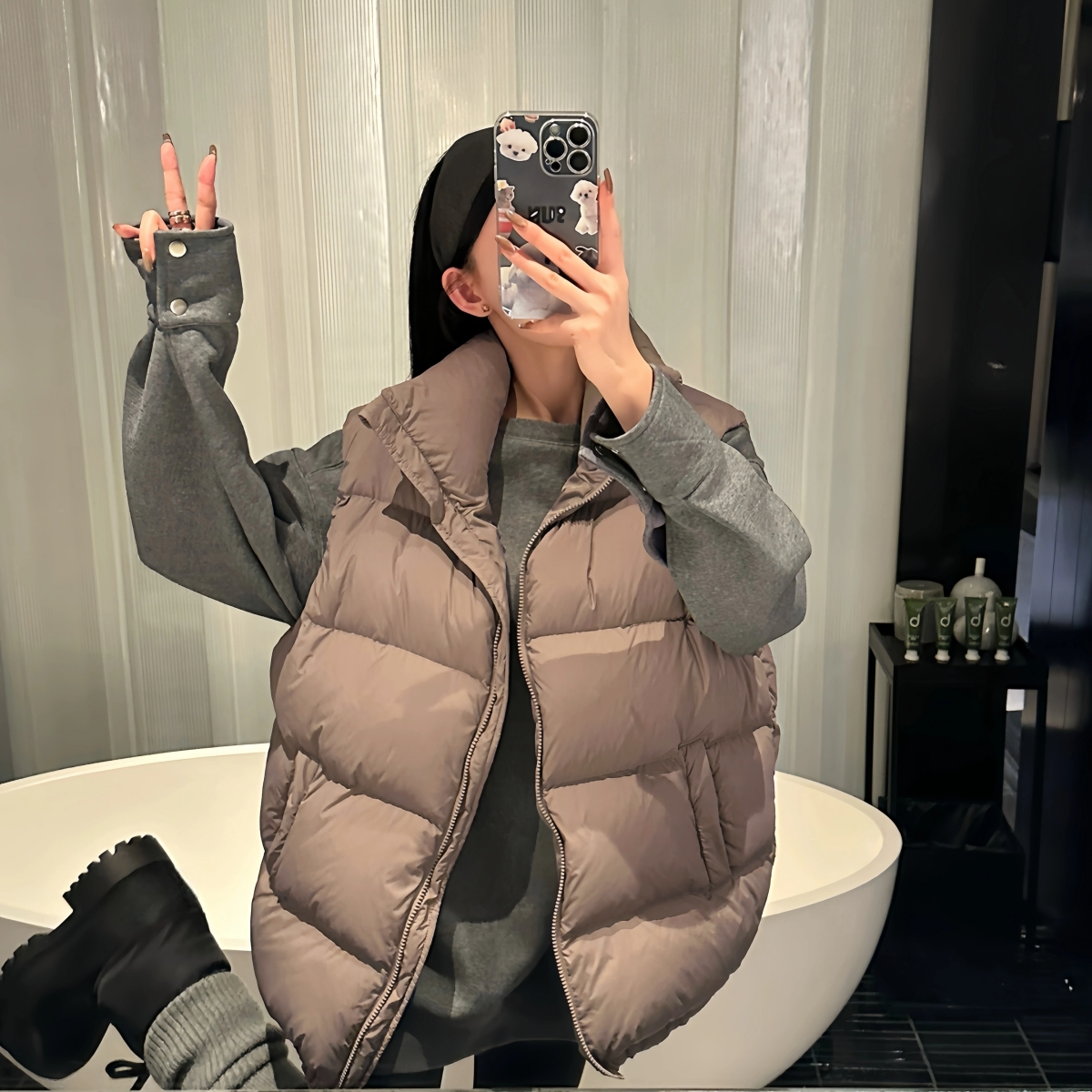 女士秋冬大码女装立领棉服马甲简约休闲宽松百搭背心马夹坎肩外套