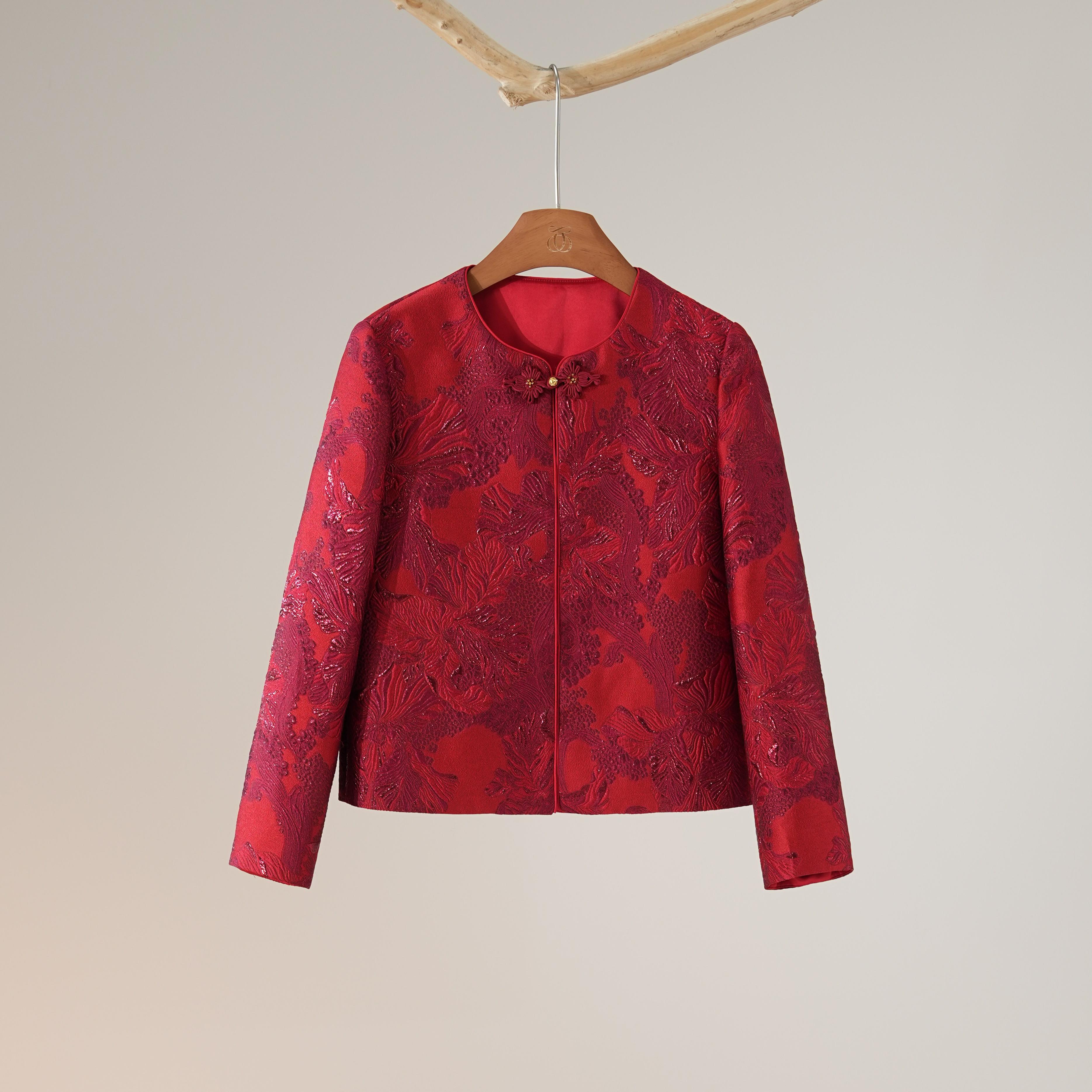 西子/【红鸢】喜妈妈新中式桑蚕丝重工刺绣立体红色外套/WTTJ519