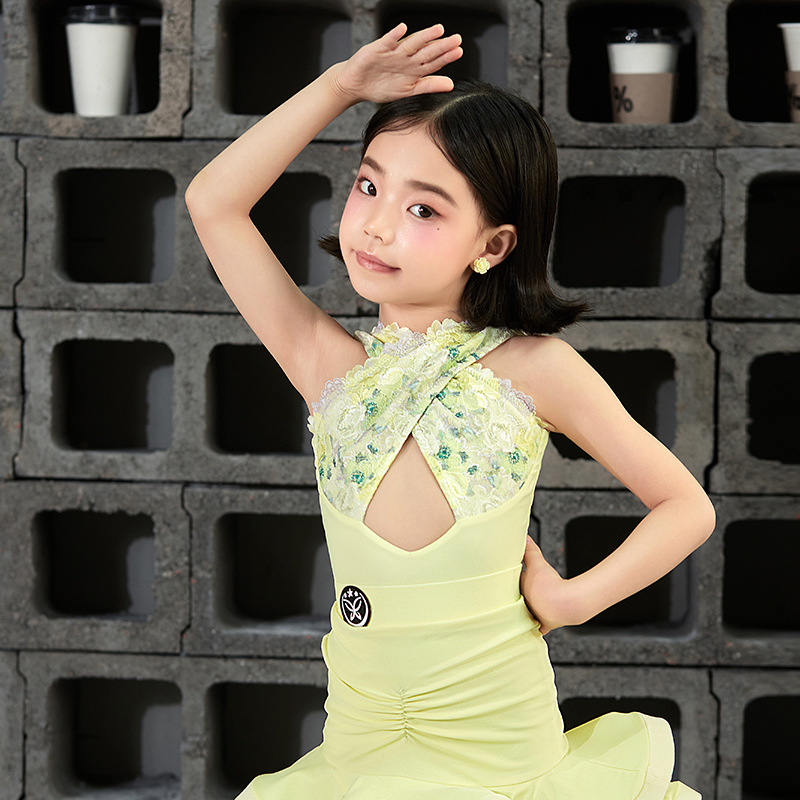 星辰舞服少儿拉丁舞练习服复古花朵套装清新高级女童
