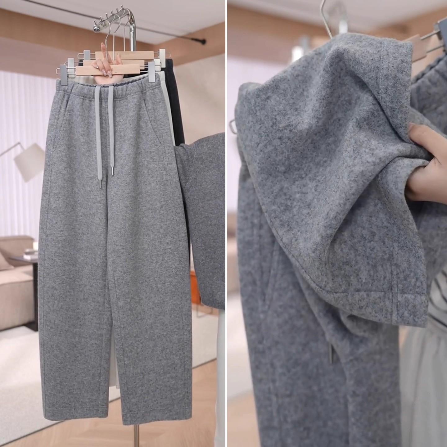 羊毛镰刀卫裤女2025新款秋冬运动高腰直筒宽松休闲窄版弯刀阔腿裤