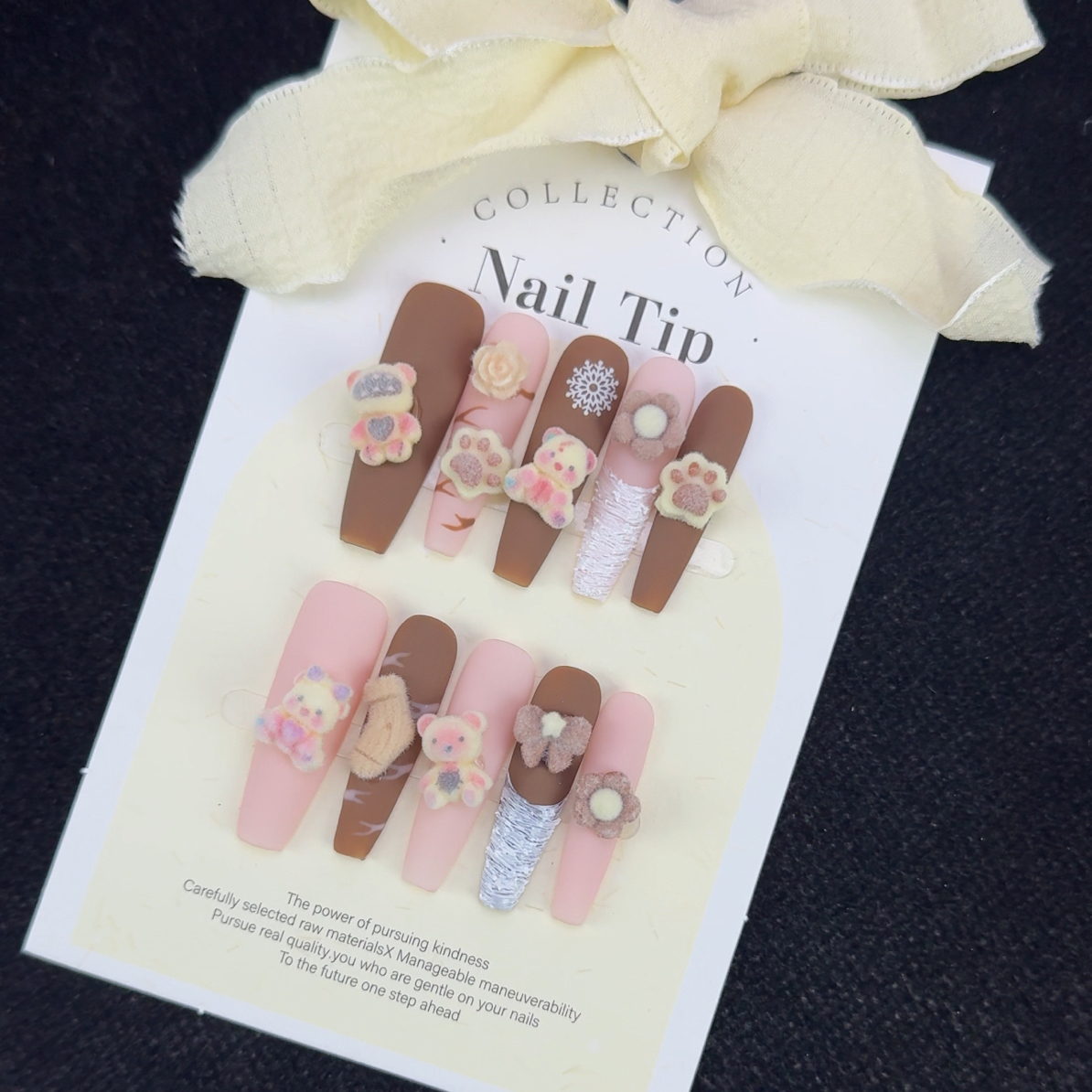 （腮红熊）手工穿戴甲小熊可爱粉色秋冬植绒纯欲磨砂