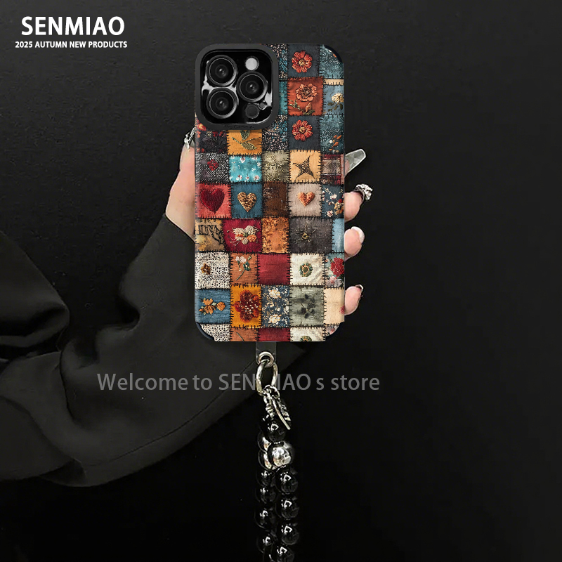 适用【苹果/oppo/华为/vivo/小米】复古拼接花纹羊皮防摔手机壳女款