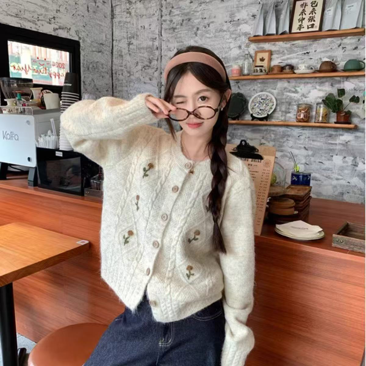 女大童秋款开衫毛衣慵懒风，身高对应尺码