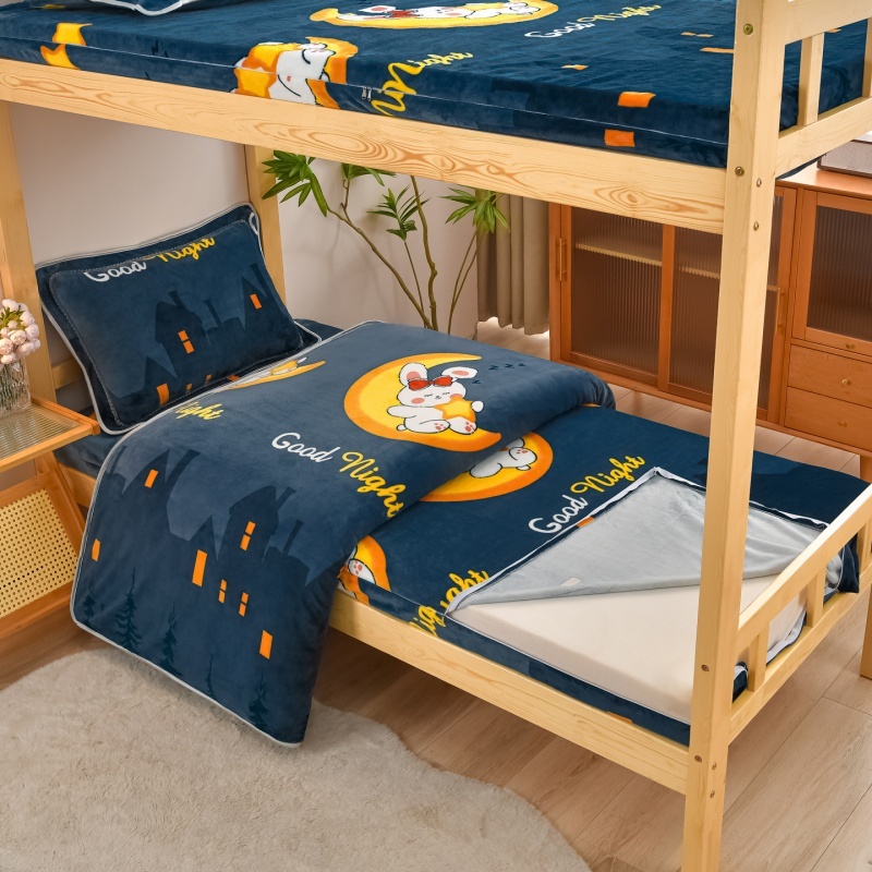 冬天珊瑚床垫套带拉链牛奶绒三件套学生宿舍床上毛绒床单被套加绒