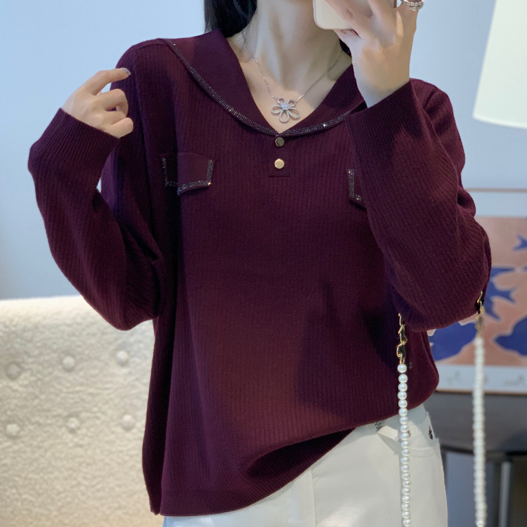 698冬季新款时尚气质宽松百搭海军领毛衣