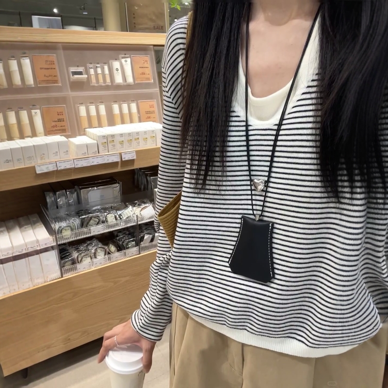 韩系松弛感假两件上衣女2025秋季新款宽松百搭气质长袖条纹T恤ins