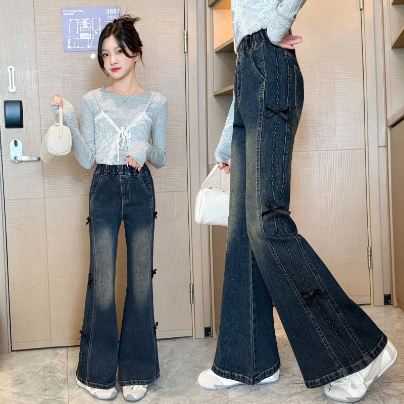 女童牛仔裤春秋新款洋气儿童弹力显瘦裤子中大童高腰修身喇叭裤潮