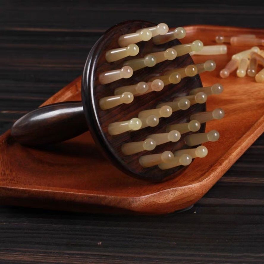 紫光檀羊角长柄经络梳按摩梳通用肩颈部腹部按摩工具