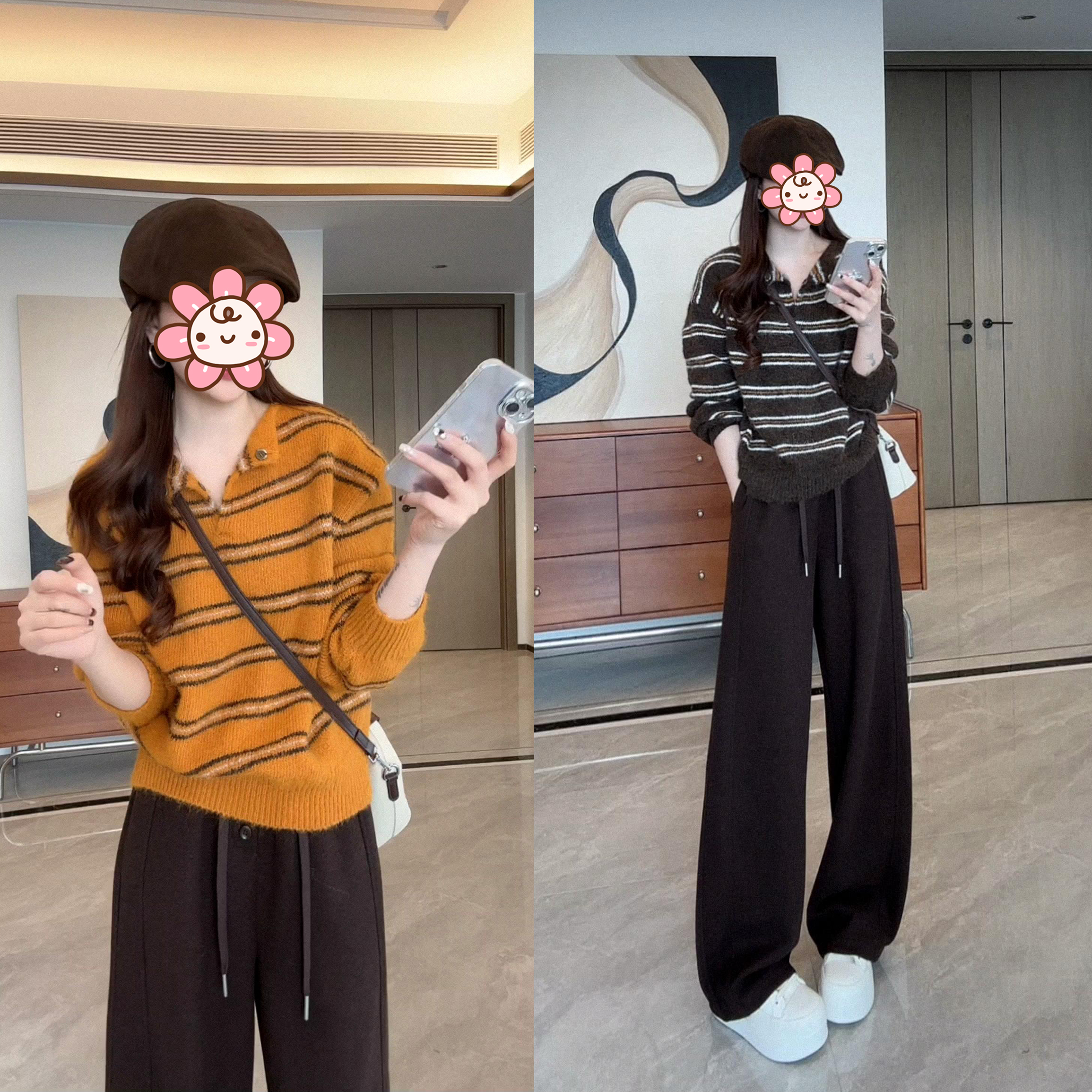 网红洋气炸街套装女2025秋冬新款减龄毛衣+针织显瘦阔腿裤两件套