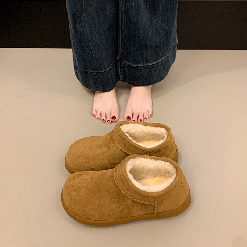 土豆勃肯鞋女复古加绒2025冬季新款加厚一脚蹬保暖雪地靴大棉鞋子