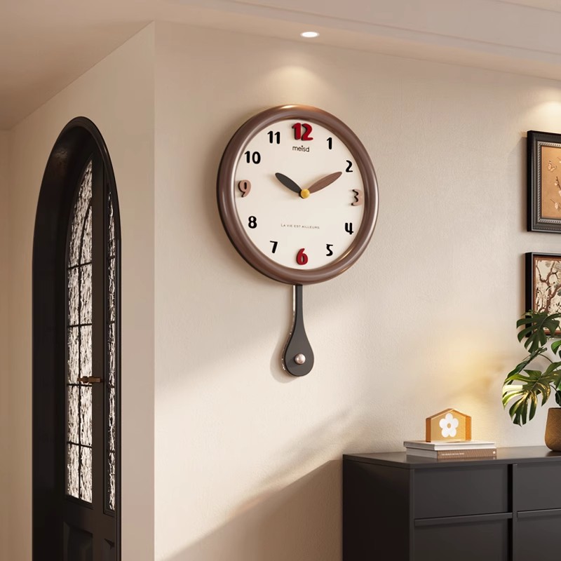 美世达中古风家用钟表挂钟客厅2025新款创意复古简约现代挂墙时钟