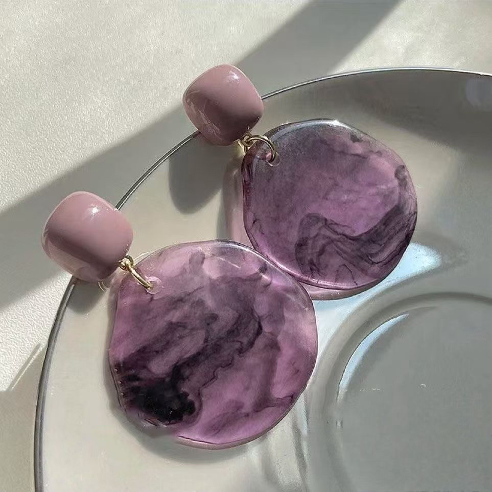 合金亚克力耳饰 薄雾紫复古不规则晕染水墨亚克力耳环独特耳饰