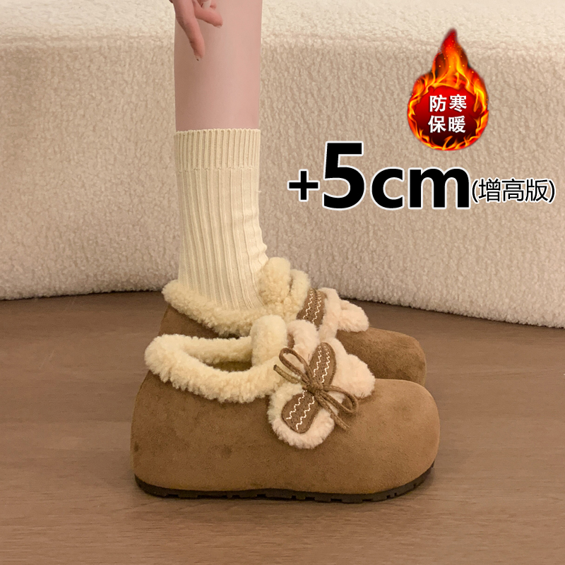 防滑加绒加厚棉鞋勃肯鞋女款厚底内增高2025新款冬季毛毛鞋雪地靴