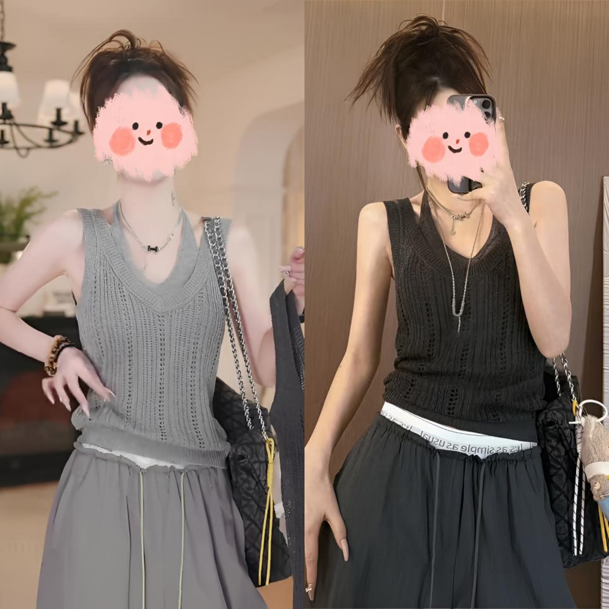 2025夏季新款假两件无袖针织衫女韩版设计感时尚洋气吊带背心上衣