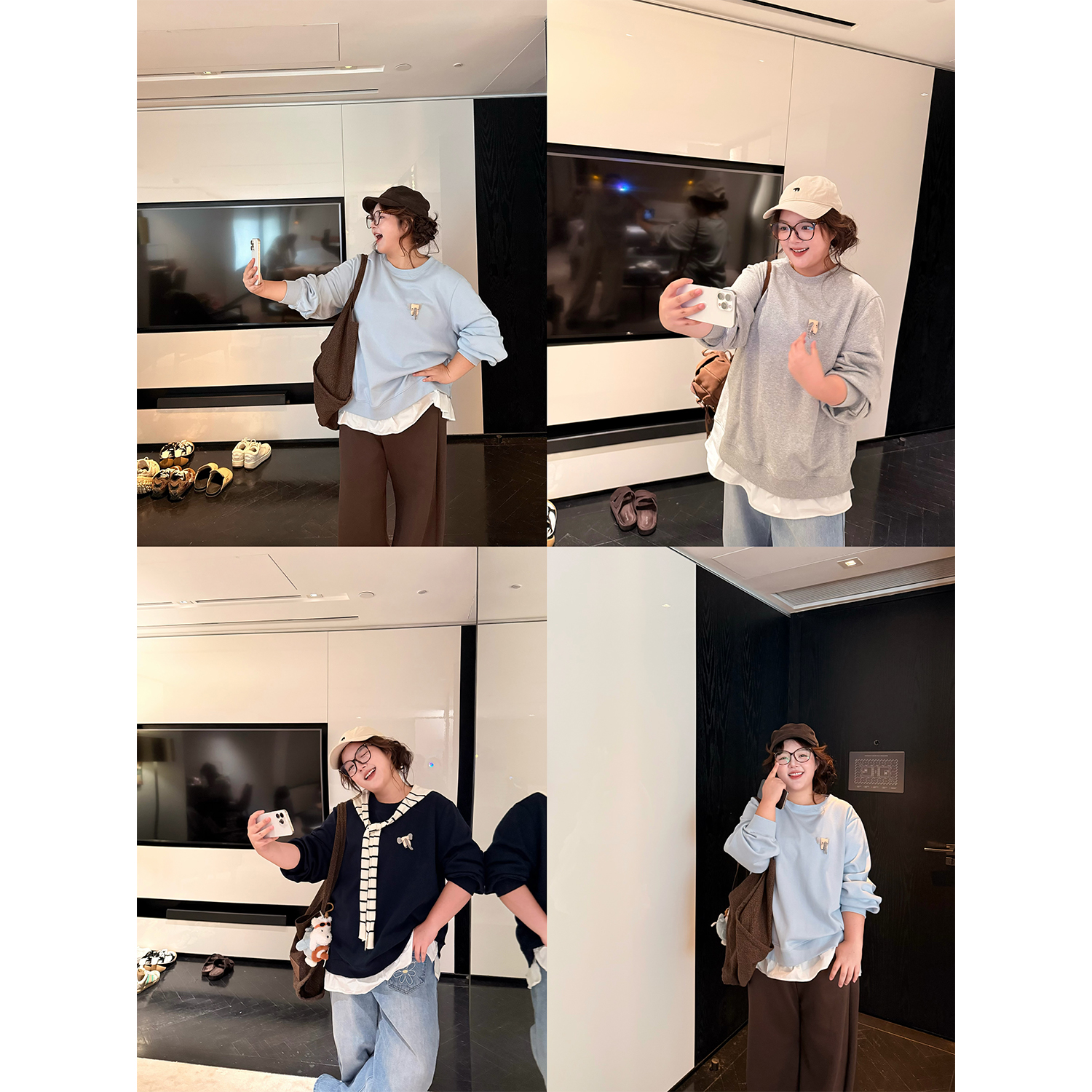 老章和小胖PONGKIKI哼哼小象假两件卫衣加厚宽松慵懒长袖上衣女