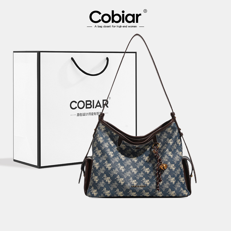 Cobiar高级感大容量印花托特包女2025新款时尚复古通勤单肩斜挎包