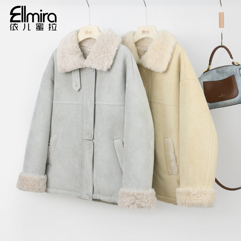 9705毛毛外套冬季加绒加厚皮毛一体翻领毛绒外套时尚高级感