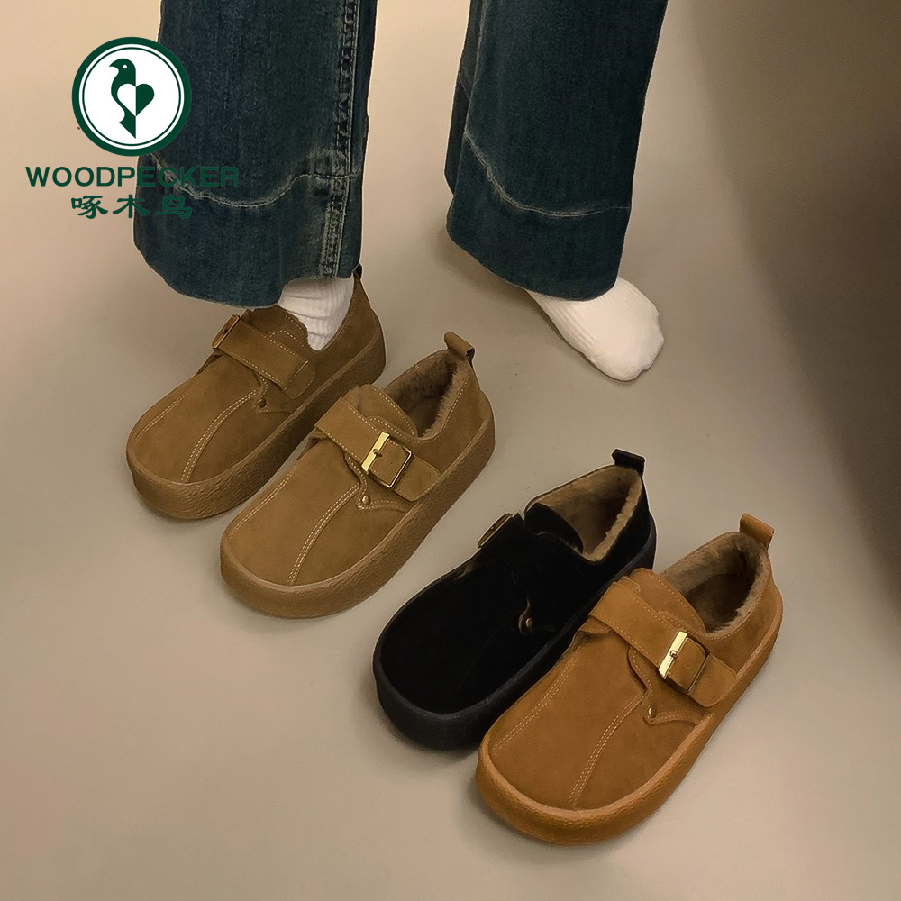 啄木鸟加绒厚底增高勃肯鞋女2025新款秋冬季保暖雪地靴博肯棉鞋子