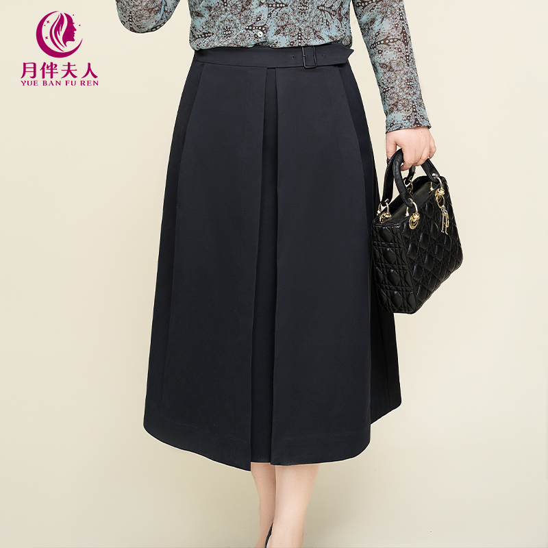 月伴夫人 2024秋季新款大码时尚百搭日常压褶一片式半身裙女3232