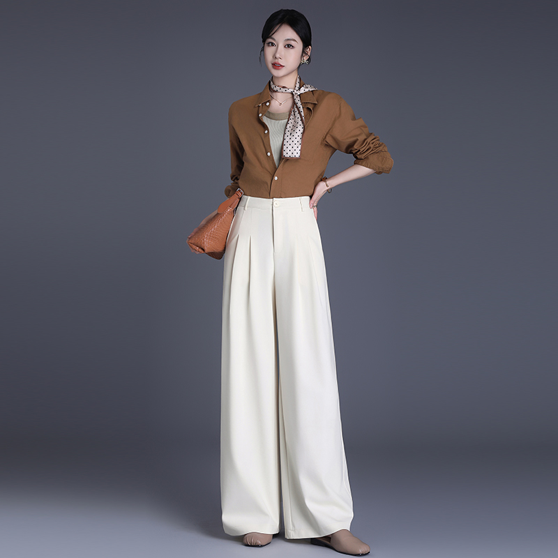 拉夏贝尔阔腿裤女2025秋季新款气质垂感直筒裤高腰显瘦宽松休闲裤