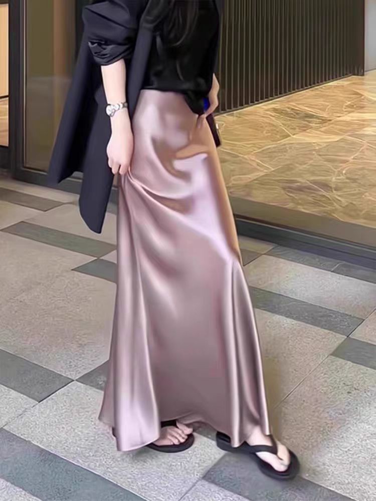 （四季可穿百搭）珠光缎面半裙女2025新款高级气质修身裙高腰