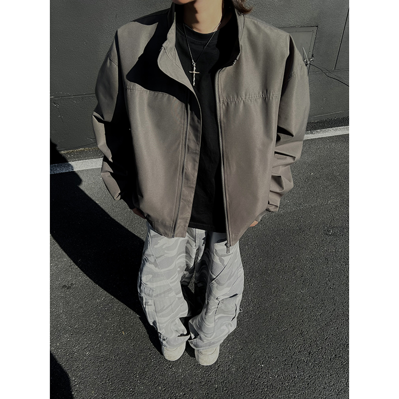 美式立领教练夹克工装三防外套男秋季宽松飞行员潮流休闲冲锋衣