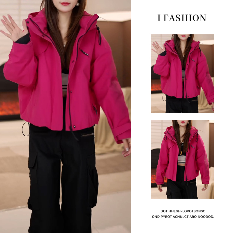 加厚极简风连帽长袖棉服女2025年秋冬新款韩版减龄显瘦冲锋衣外套