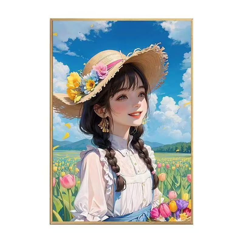 [喜宅家艺]J5花海少女晶瓷镶钻 高温烤瓷 立体实物现代装饰画