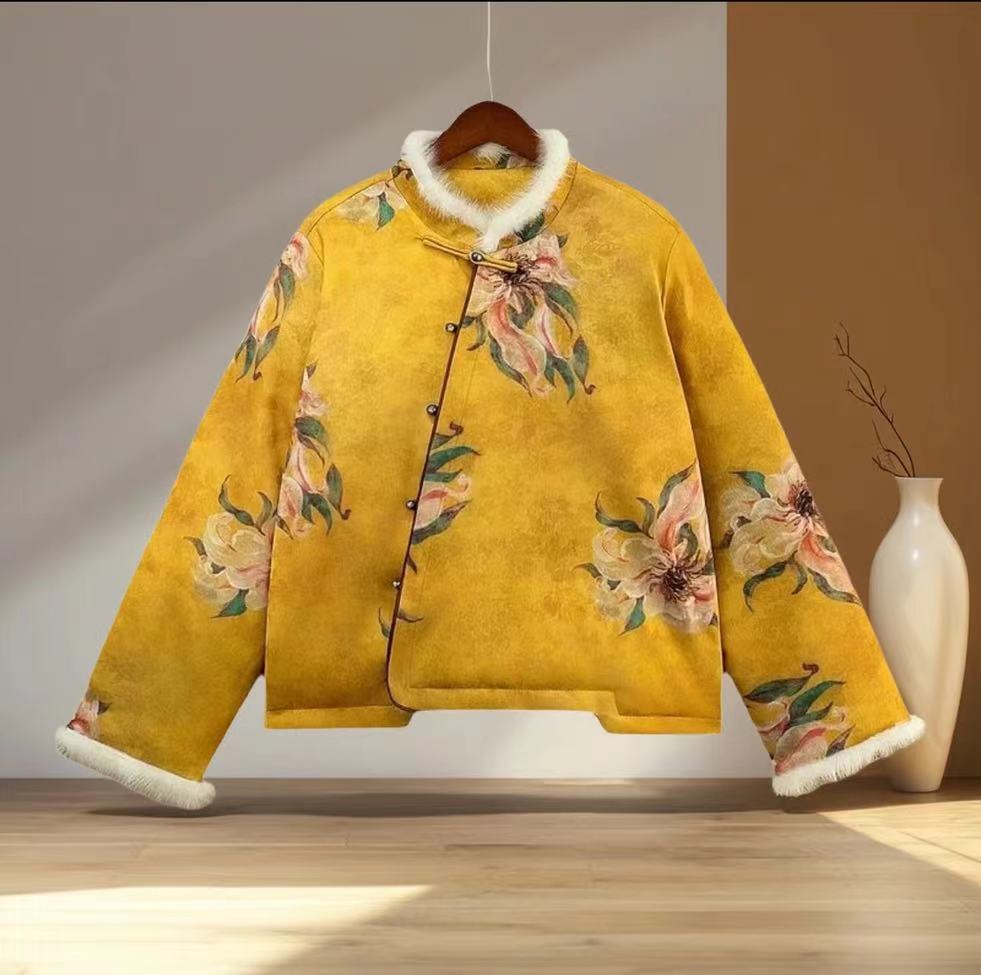 【国色海棠】新款春季新中式上衣宽松国风提花立领女装气质显瘦外套