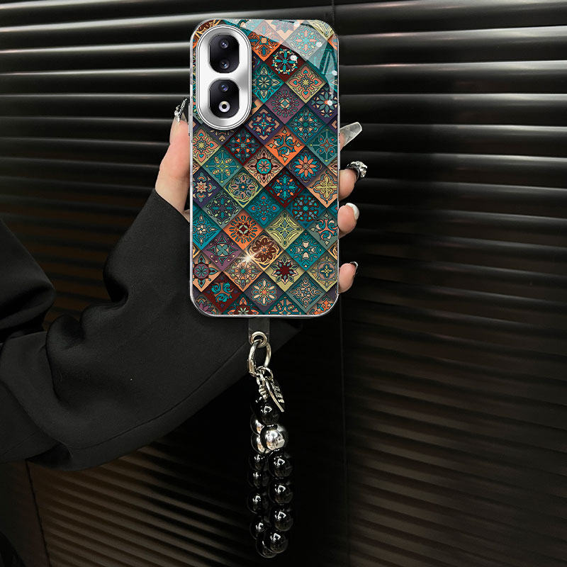 适用于【华为荣耀70】玻璃壳五彩图腾ins风网红创意个性手机壳女款