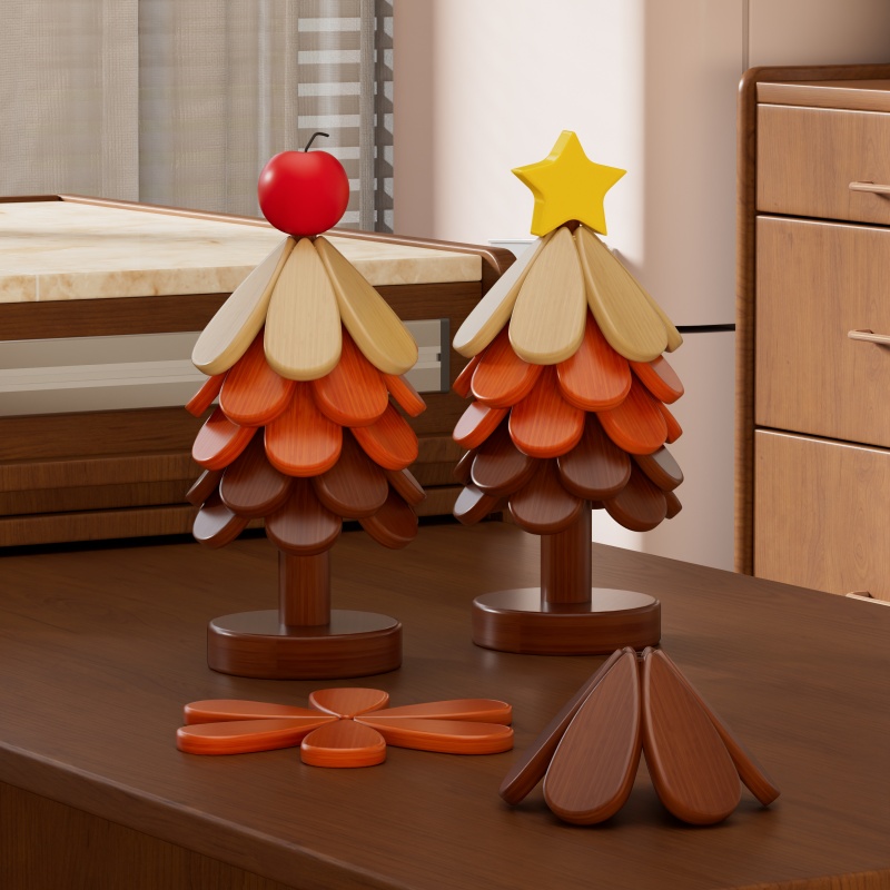 隔热垫圣诞树形实木餐垫防烫耐高温厨房餐盘锅垫家用碗垫创意杯垫