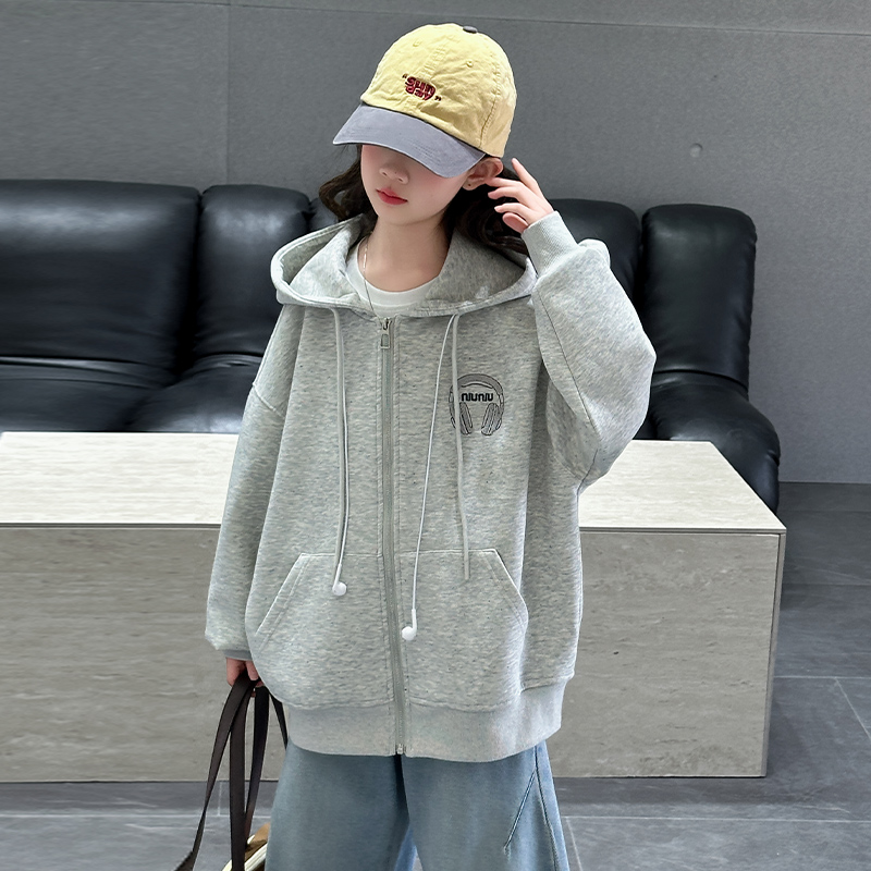 女大童棒球服外套春秋款2025新款女孩休闲初中生宽松连帽卫衣上衣