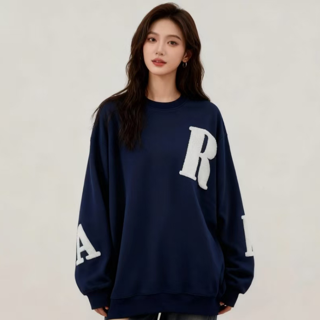 1608-秋冬新款ADERAJAR高克重毛巾绣圆领女士卫衣爆款新款洋气