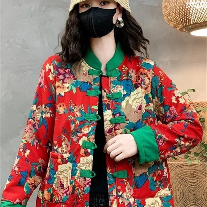 中老年女装东北大花袄棉服盘扣保暖棉袄外套妈妈冬装棉衣加加厚