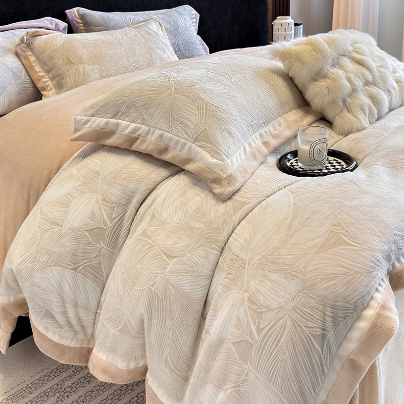 水星高端适用家纺超保暖牛奶绒秋冬季A类加绒加厚四件套抗静电床