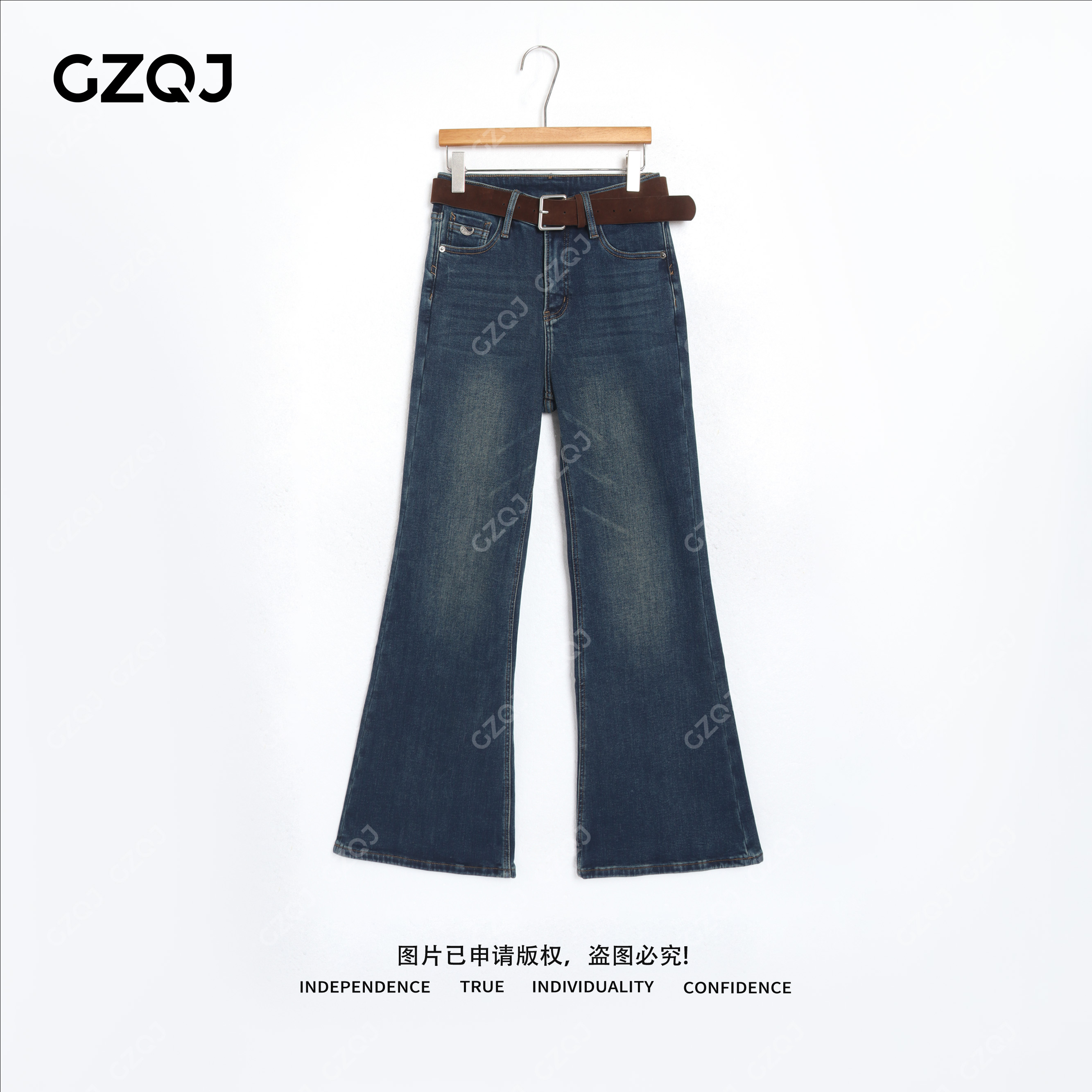 老琴私服【蔚蓝漫漪】琥珀流光风时尚高腰加绒喇叭牛仔裤女冬 24981