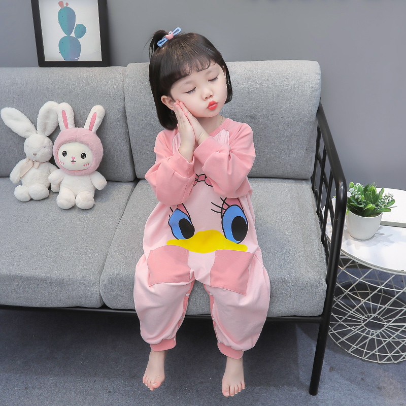 儿童睡衣连体纯棉春秋四季宝宝爬爬服防着凉女孩防踢女童连身睡袋