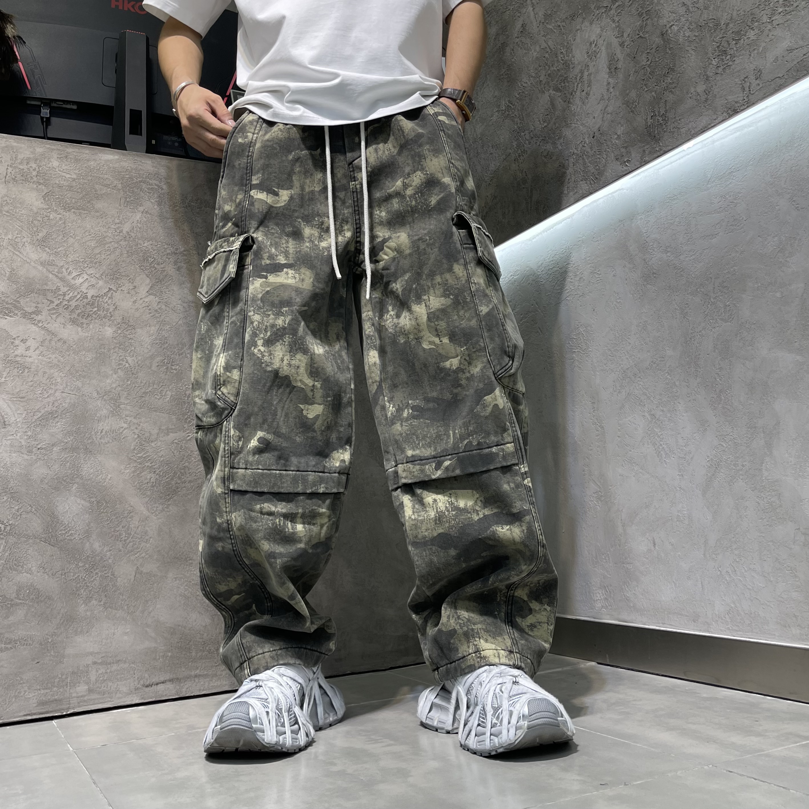 冬季加绒美式直筒工装裤休闲百搭加厚男士长裤复古宽松潮流休闲风