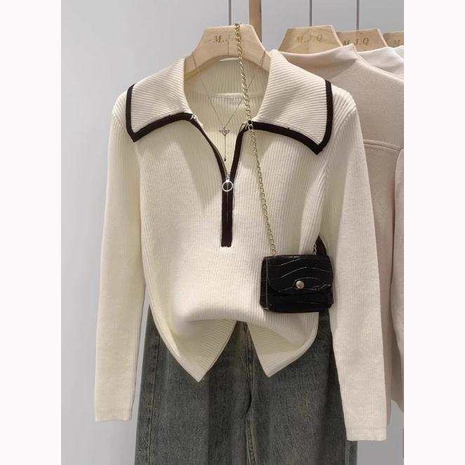 洋气设计感半拉链毛衣针织衫女装秋冬2025新款修身显瘦长袖打底衫