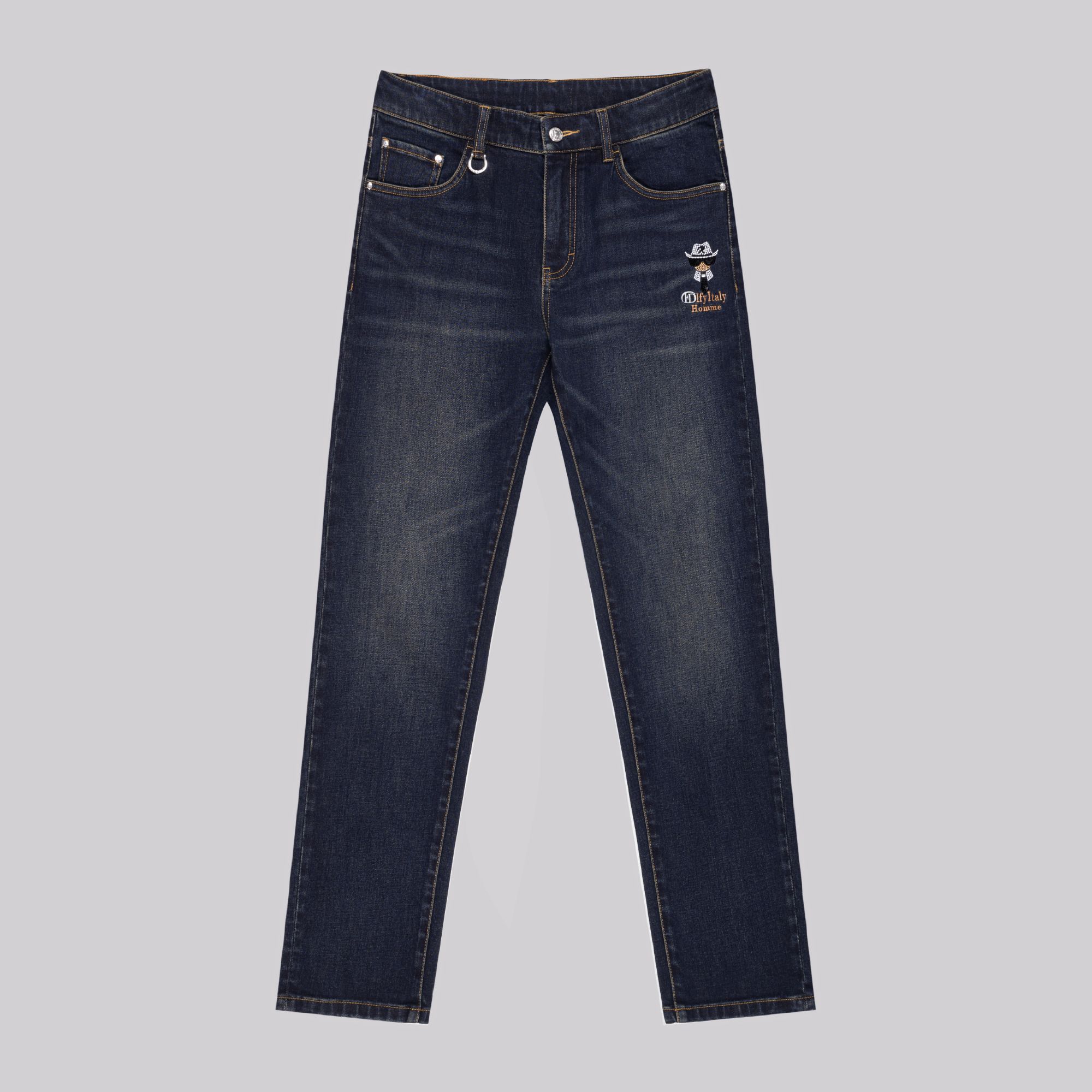 FDLFY老佛爷时尚百搭宽松水洗牛仔裤裤子直筒轻奢蓝色设计师休闲