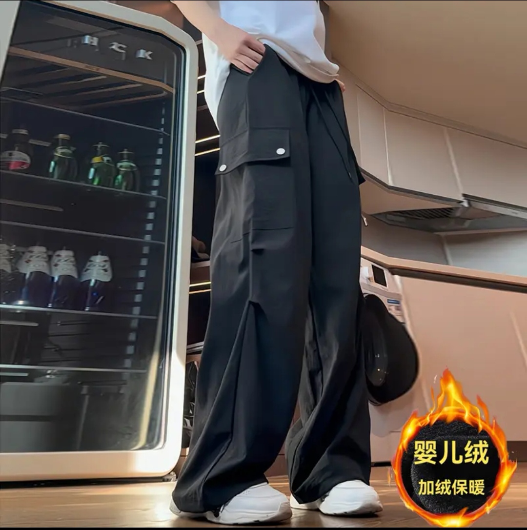 2025新款冬季加厚保暖休闲工装裤宽松阔腿男女冬装加绒直筒休闲裤
