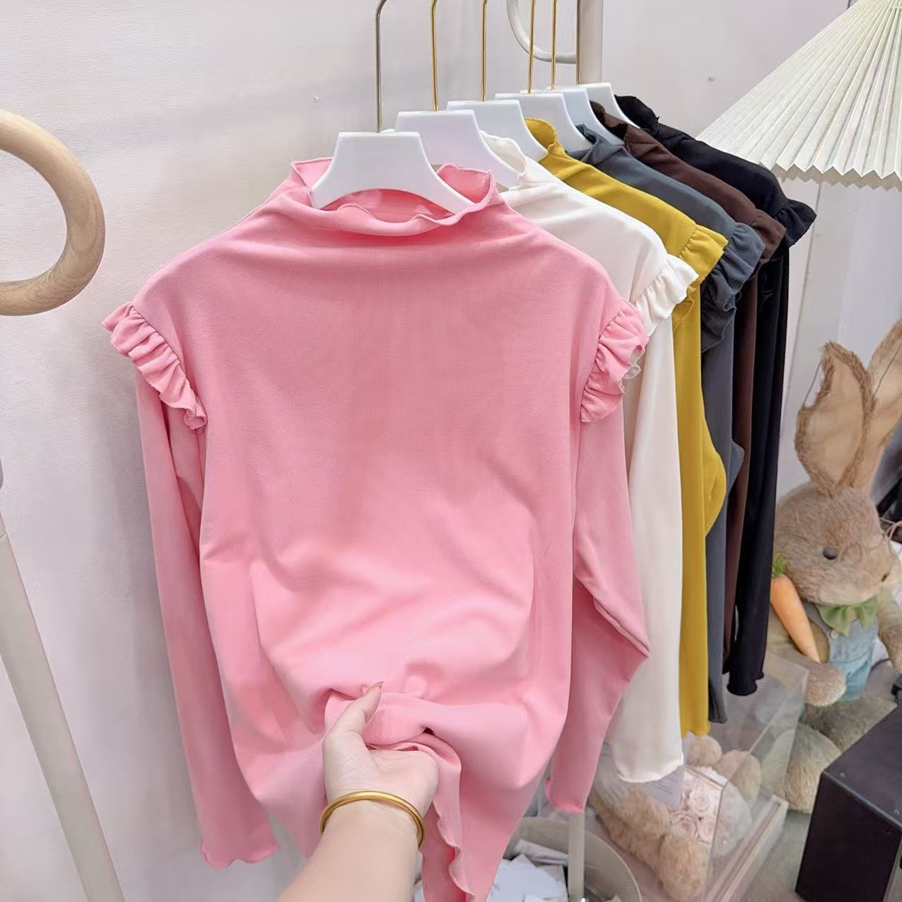 胖胖家*653新款木耳边百搭减龄显瘦高品质打底衫