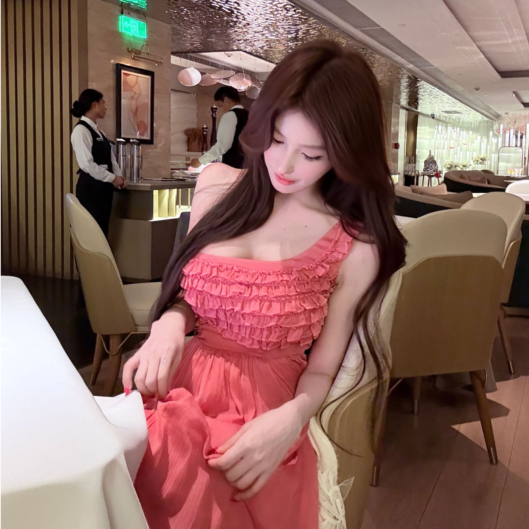 WW定制「柔雾漫纱」时尚休闲百搭夏季纯色显瘦收腰小众设计感连衣裙