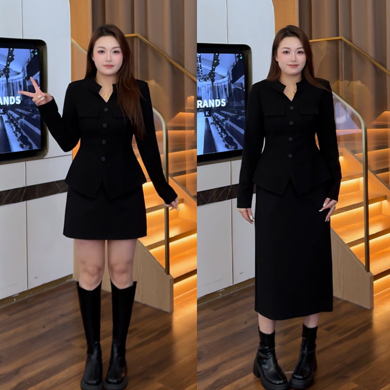 （现现款）花菜微胖定制~【城市日记】时尚设计感显瘦百搭上衣+半裙