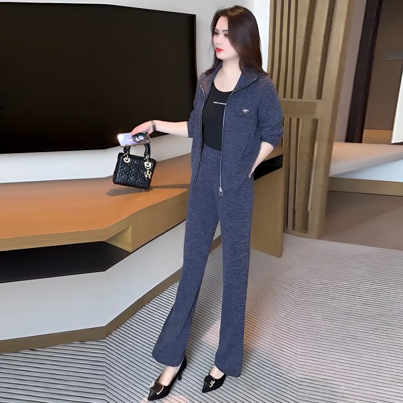 时尚洋气质套装女2025春季新款减龄百搭拉链开衫外套阔腿裤两件套