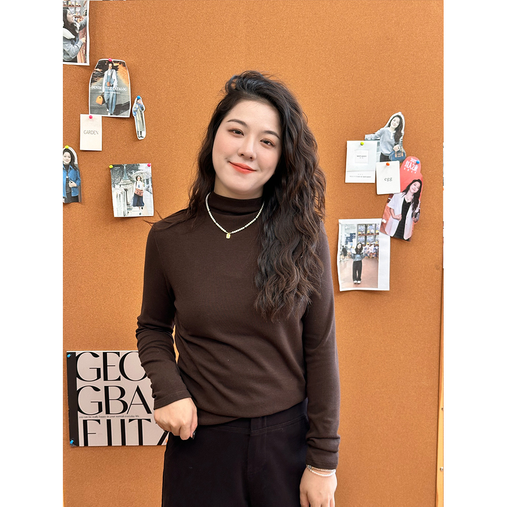 WenWen小个子韩版秋季新款打底衫高领纯色显瘦百搭长袖上衣4371